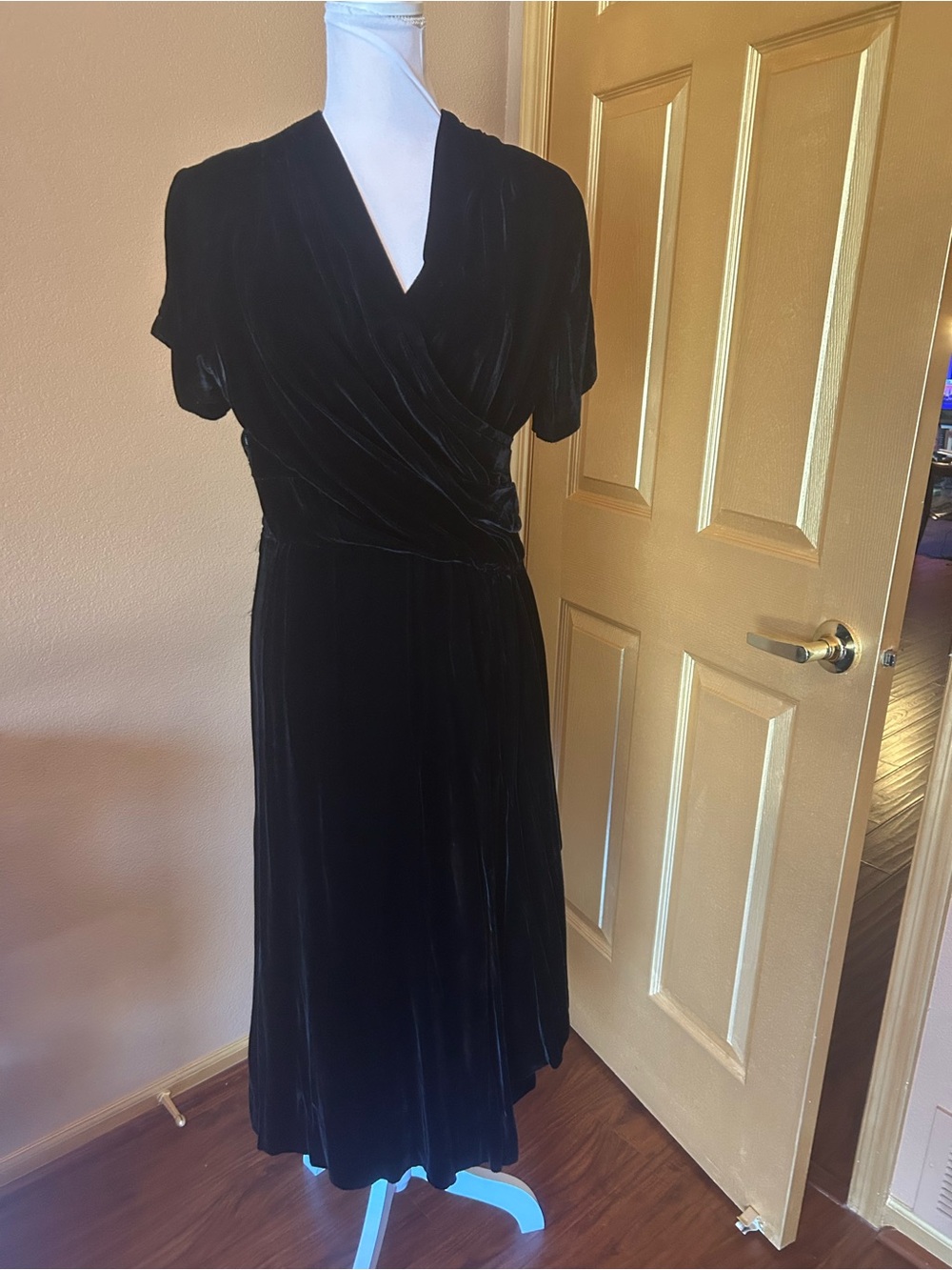 Vintage 1940’s Black Velvet Wrap-Style Women's Dress